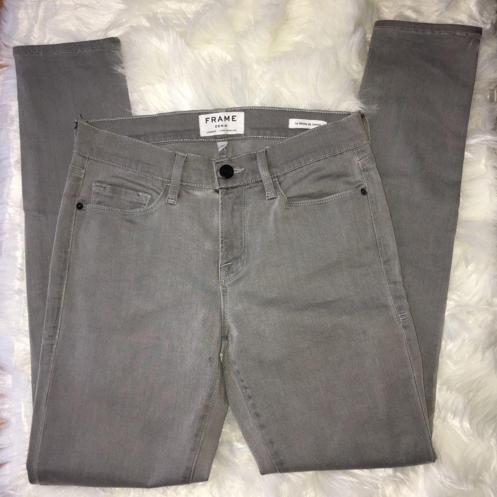 — FRAME — Mid-Rise Grey Skinny Jeans Size 27